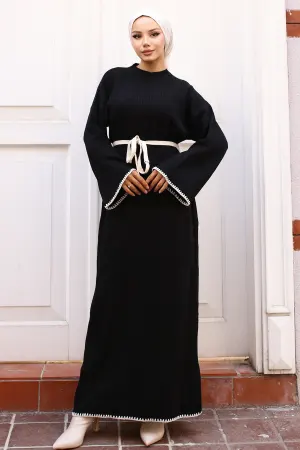 Embroidered Detailed Knit Dress Oil Green