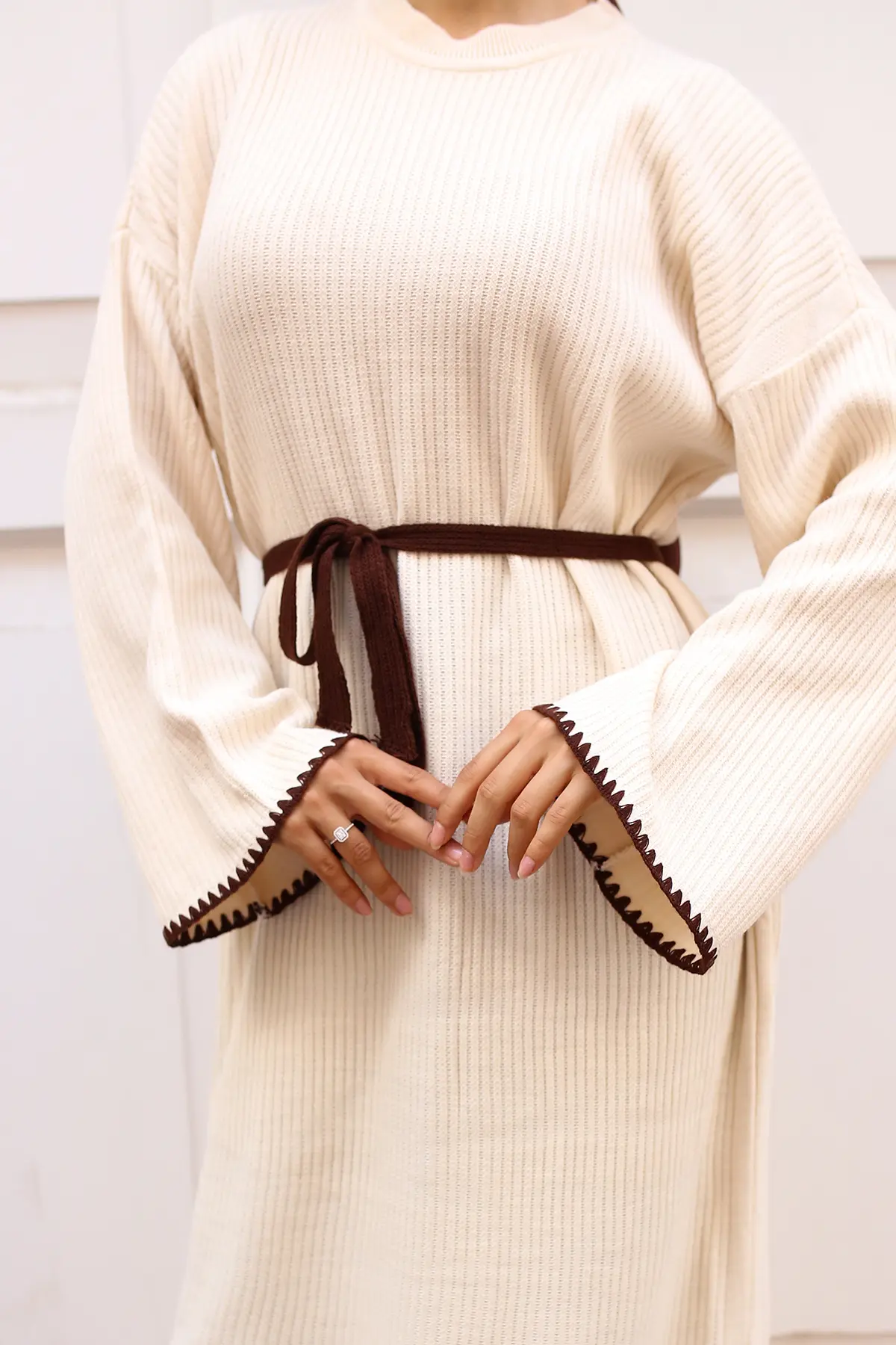 Nakış Detaylı Triko Elbise Yağ Yeşili-detail