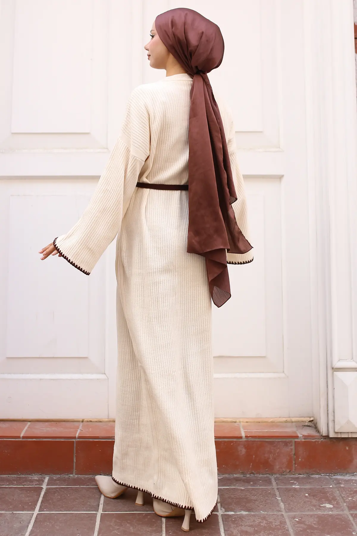 Nakış Detaylı Triko Elbise Yağ Yeşili-detail