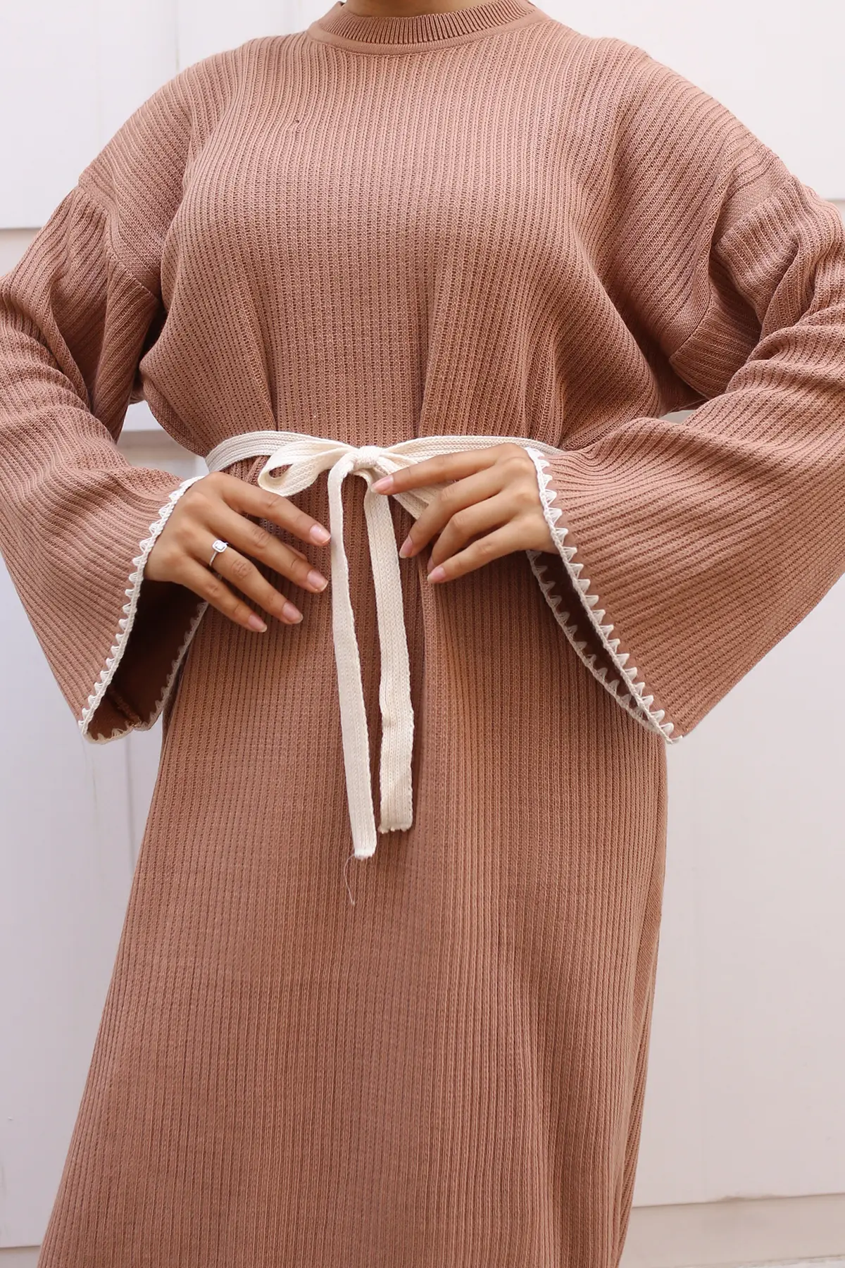 Nakış Detaylı Triko Elbise Yağ Yeşili-detail