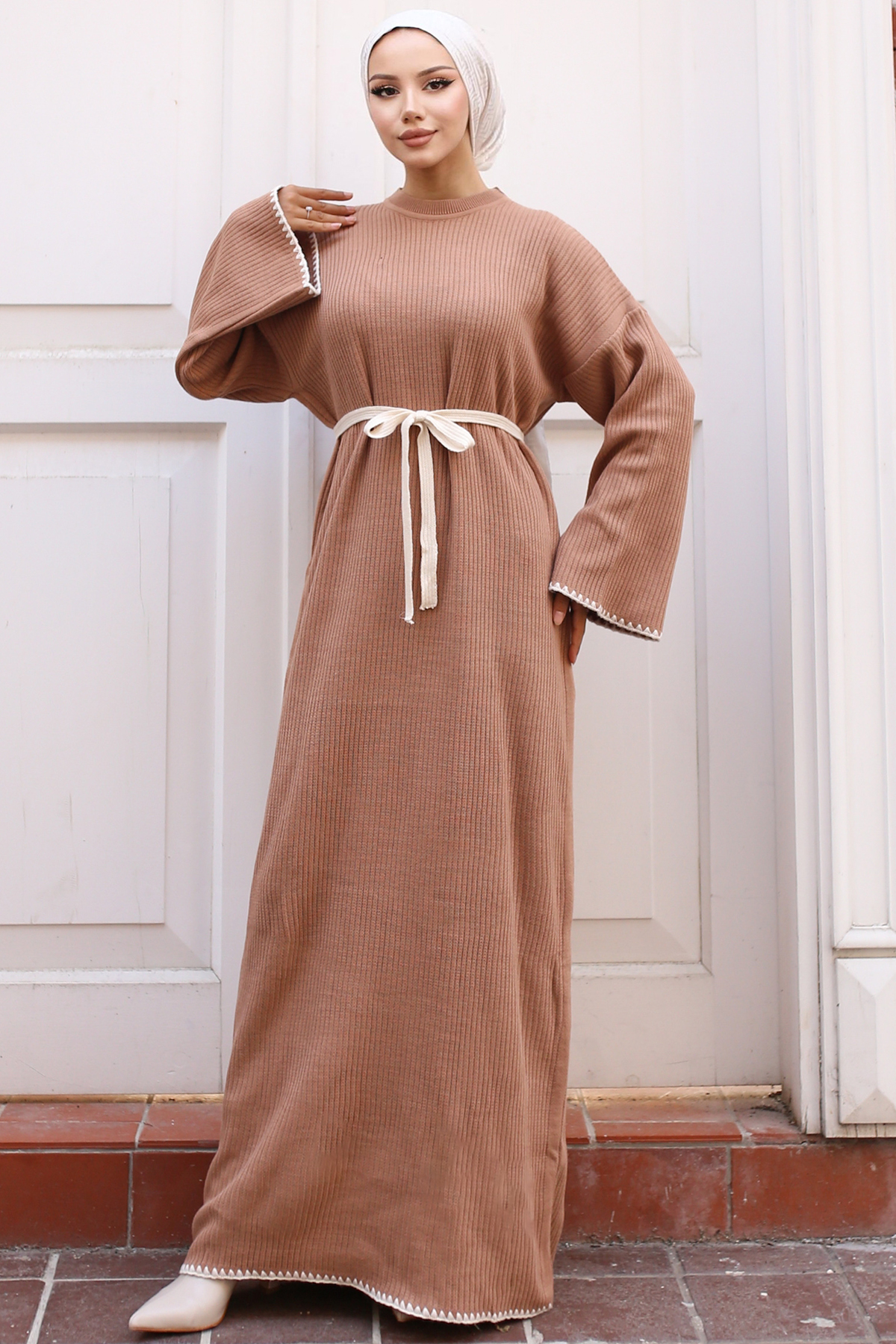 Embroidered Detailed Knit Dress Oil Green