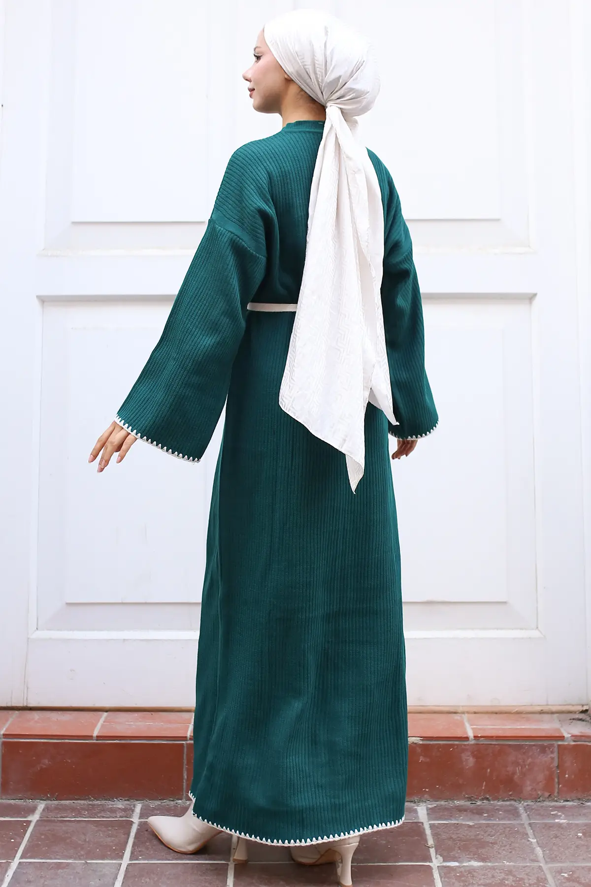 Nakış Detaylı Triko Elbise Yağ Yeşili-detail