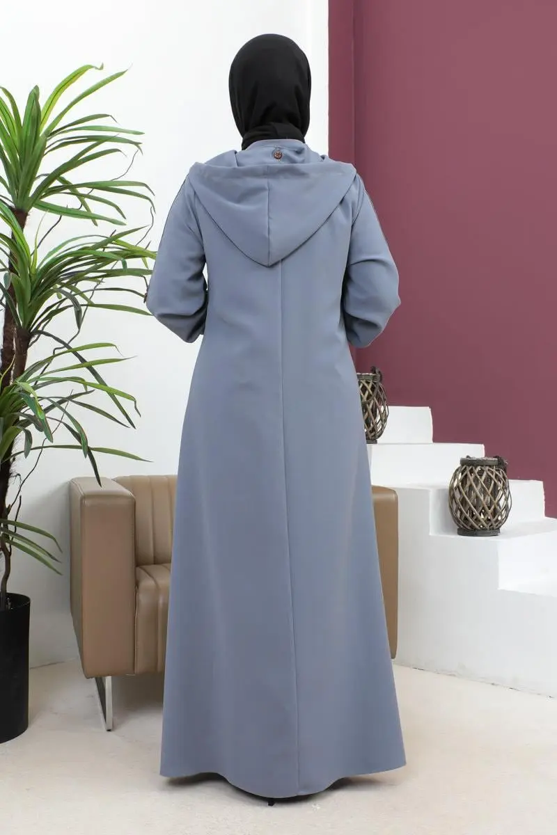 Nakış Işlemeli Ferace Gri-detail