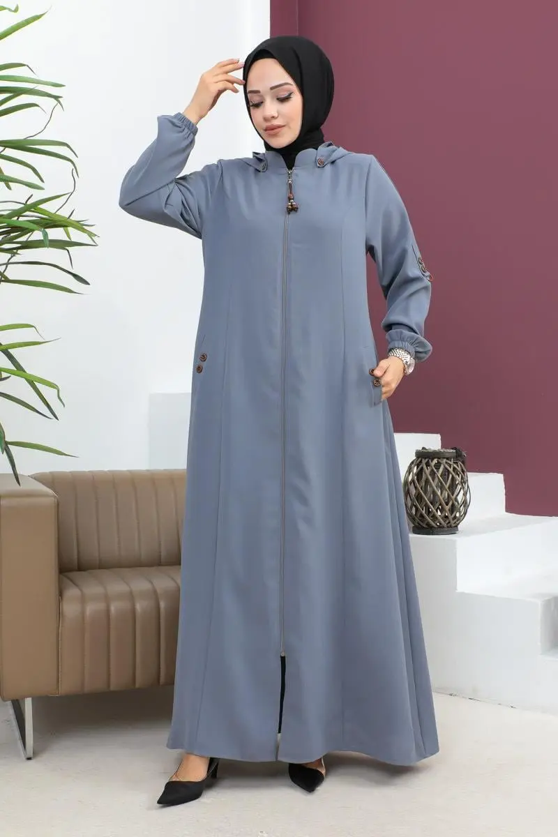 Nakış Işlemeli Ferace Gri-detail