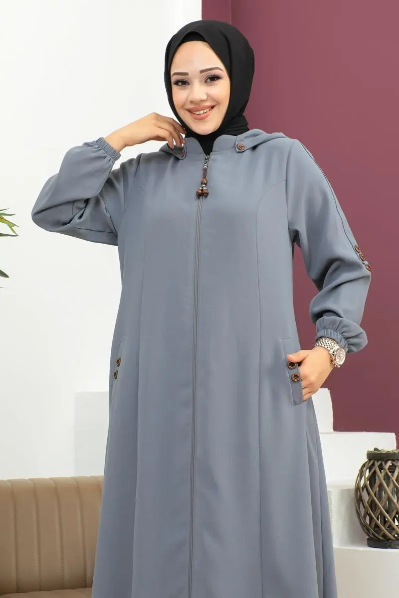 Nakış Işlemeli Ferace Gri-detail