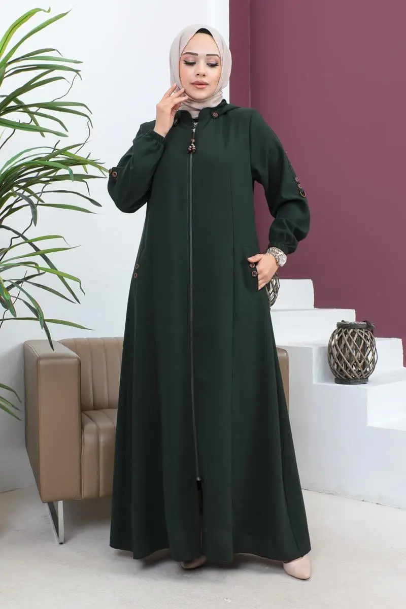 Nakış Işlemeli Ferace Haki-detail