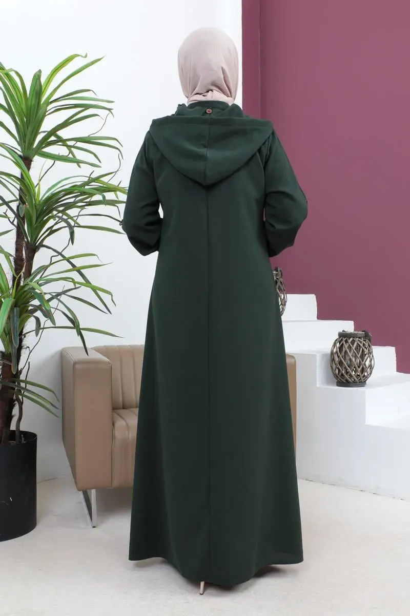 Nakış Işlemeli Ferace Haki-detail