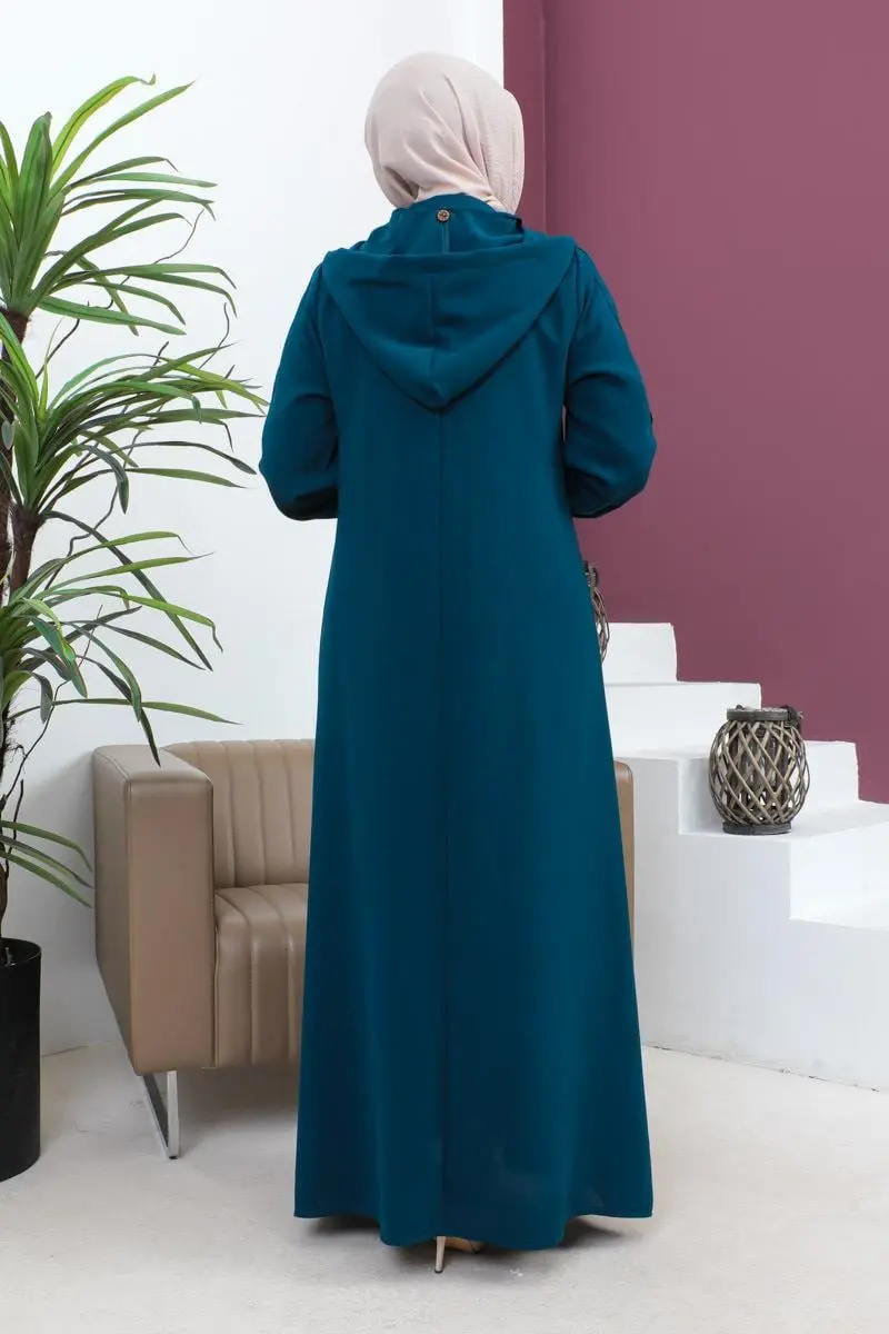 Nakış Işlemeli Ferace Indigo-detail