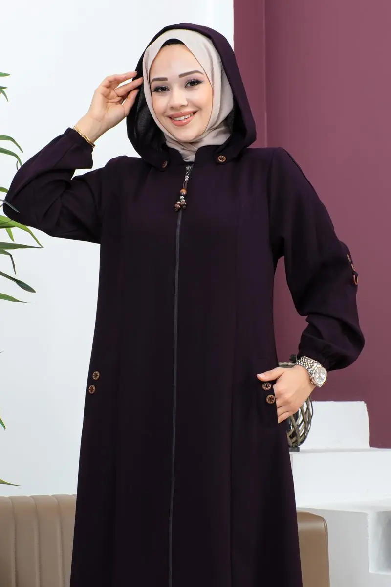 Nakış Işlemeli Ferace Mürdüm-detail