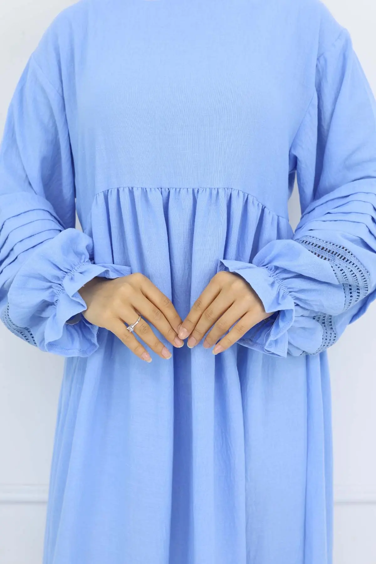 Nervür Detaylı Tesettür Elbise Bebe Mavisi 2207-detail