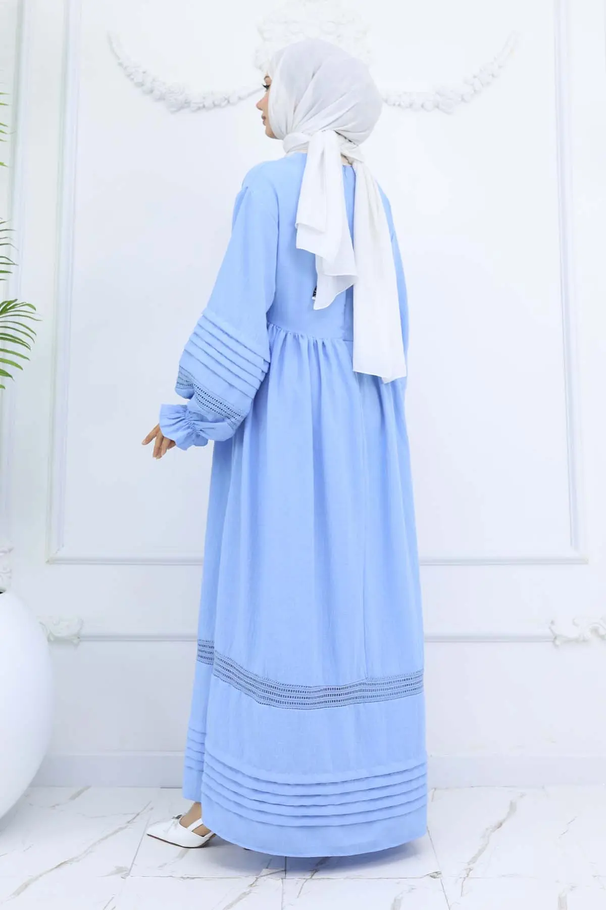 Nervür Detaylı Tesettür Elbise Bebe Mavisi 2207-detail