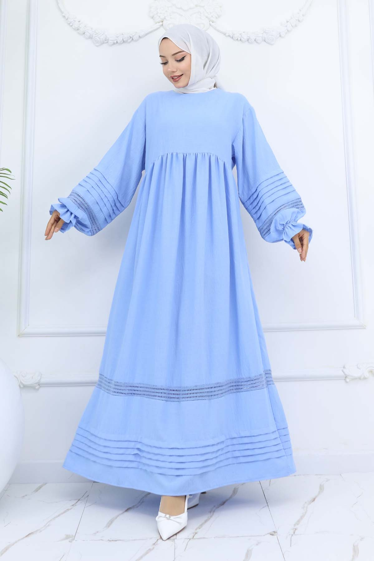 Nervür Detaylı Tesettür Elbise Bebe Mavisi 2207