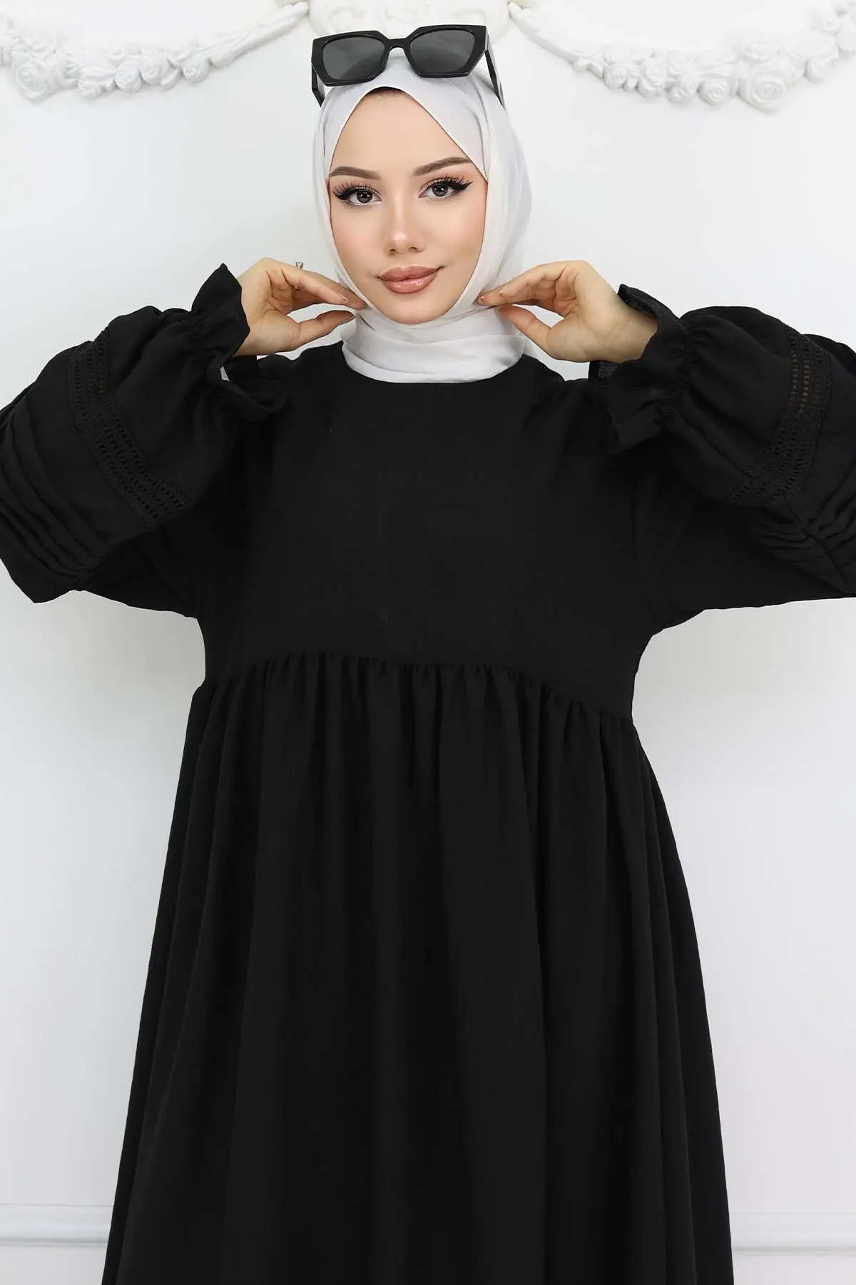 Nervür Detaylı Tesettür Elbise Siyah 2207-detail