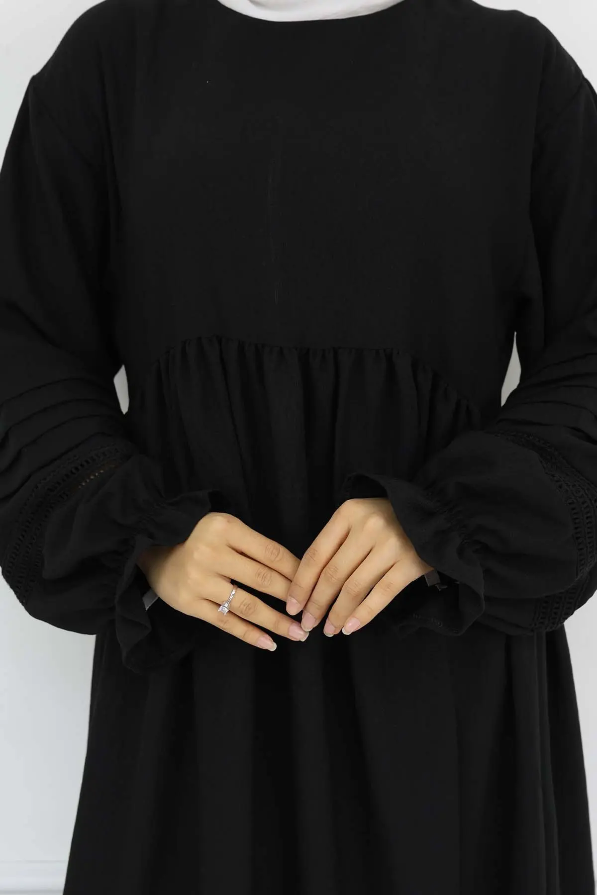 Nervür Detaylı Tesettür Elbise Siyah 2207-detail