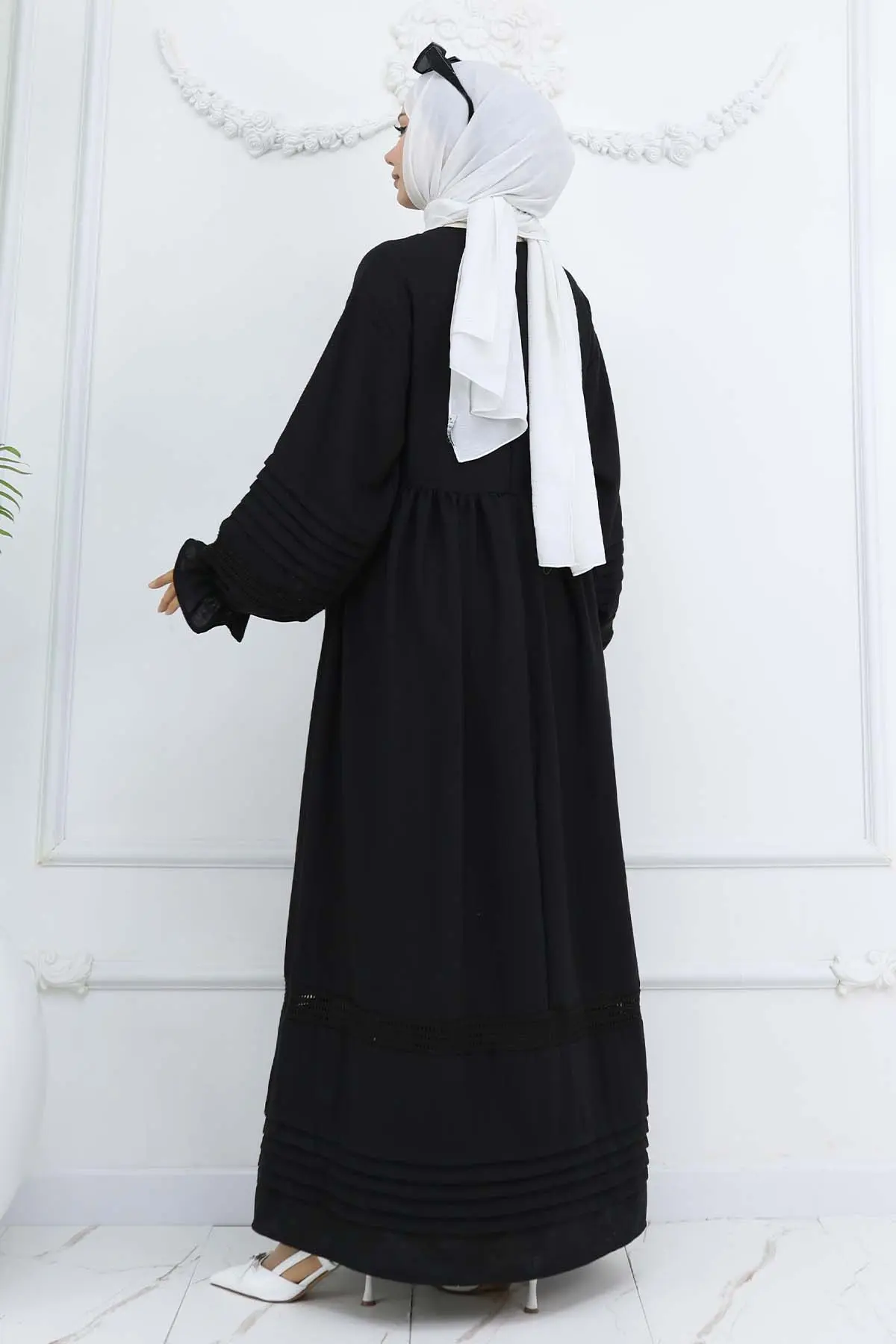 Nervür Detaylı Tesettür Elbise Siyah 2207-detail