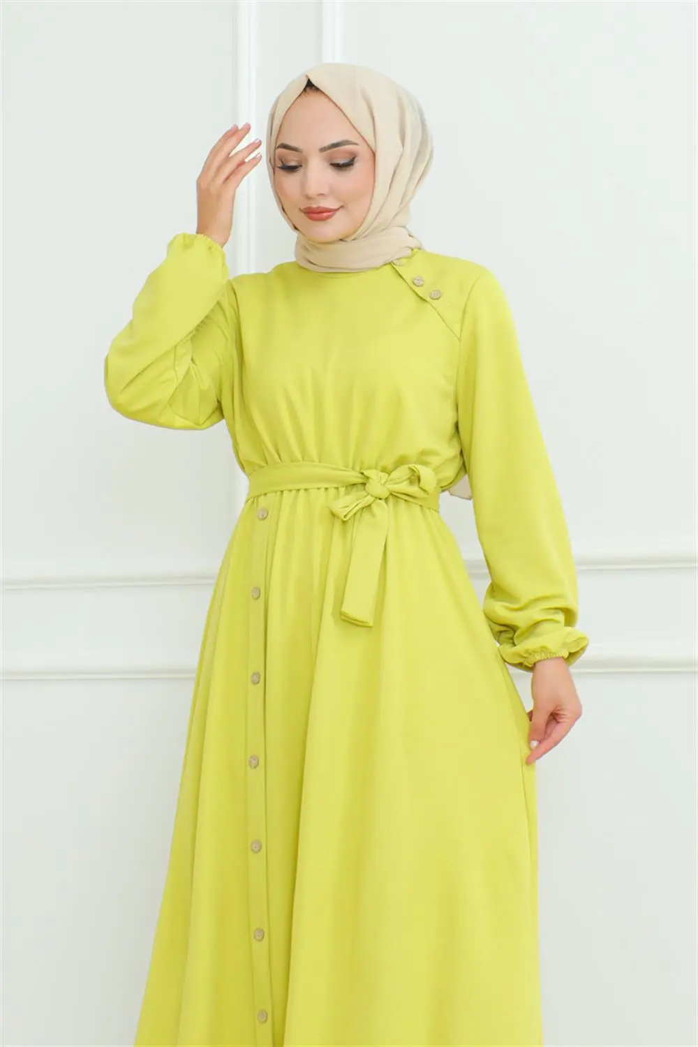 Omuz Detaylı Düğmeli Elbise-detail