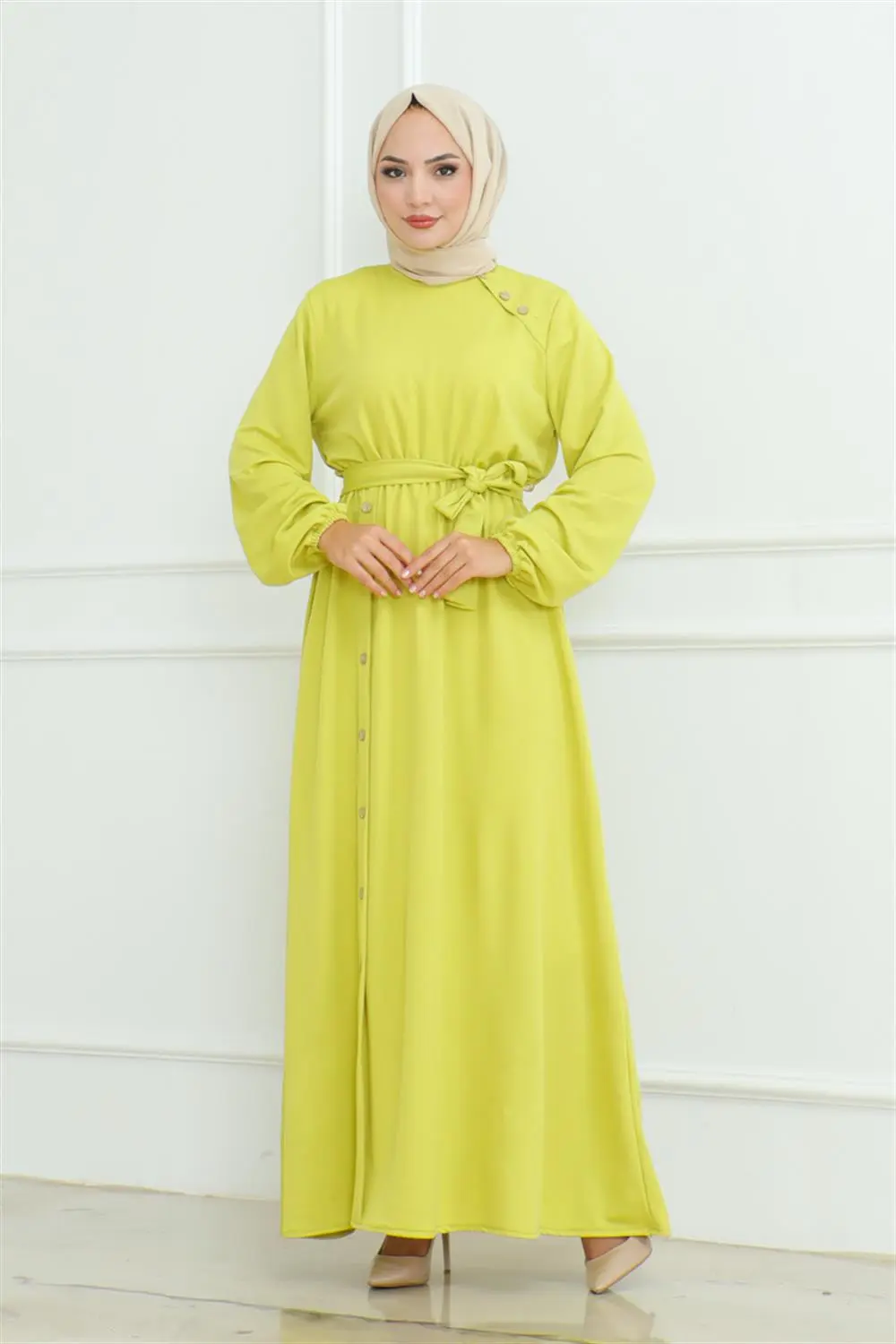 Omuz Detaylı Düğmeli Elbise-detail