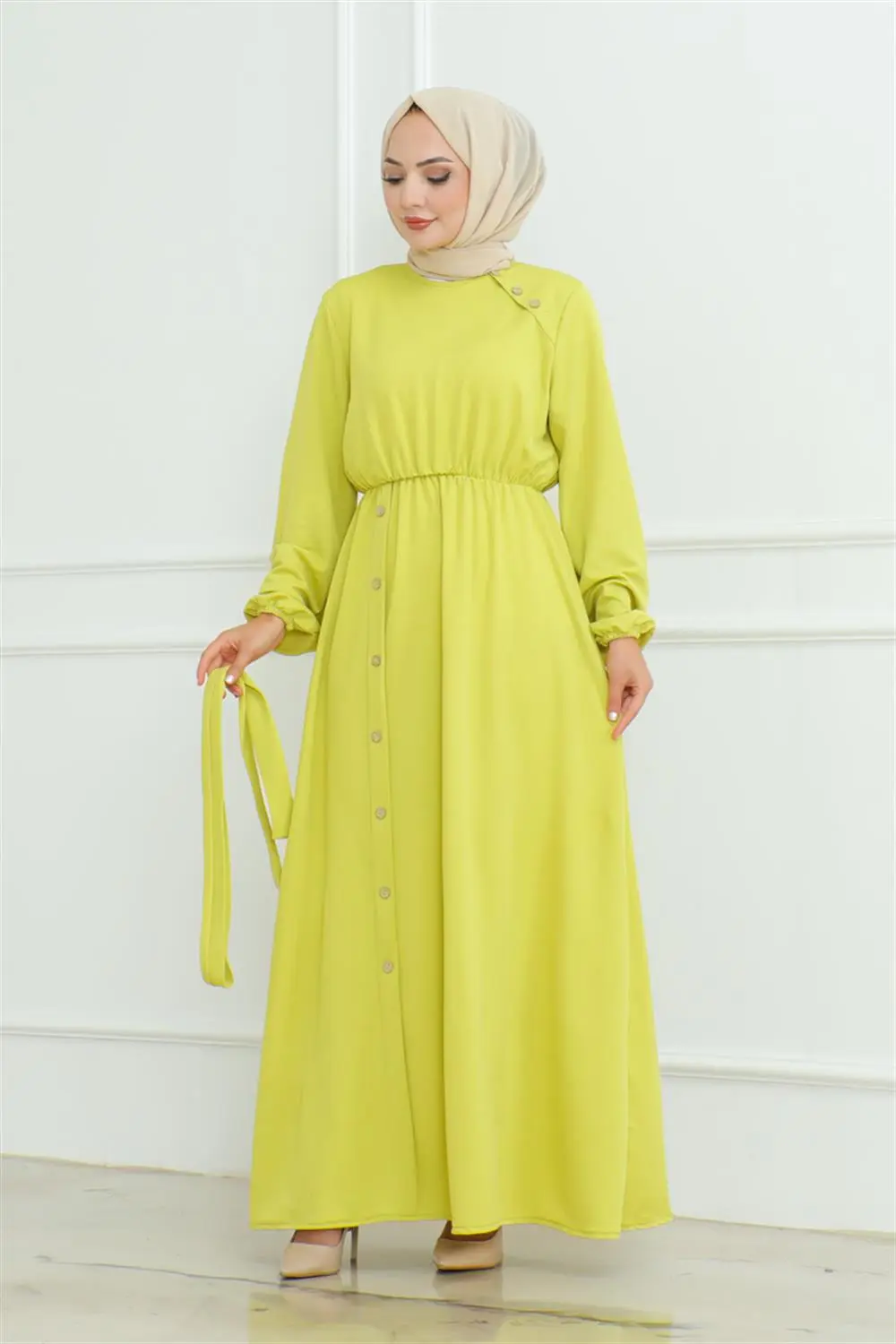 Omuz Detaylı Düğmeli Elbise-detail