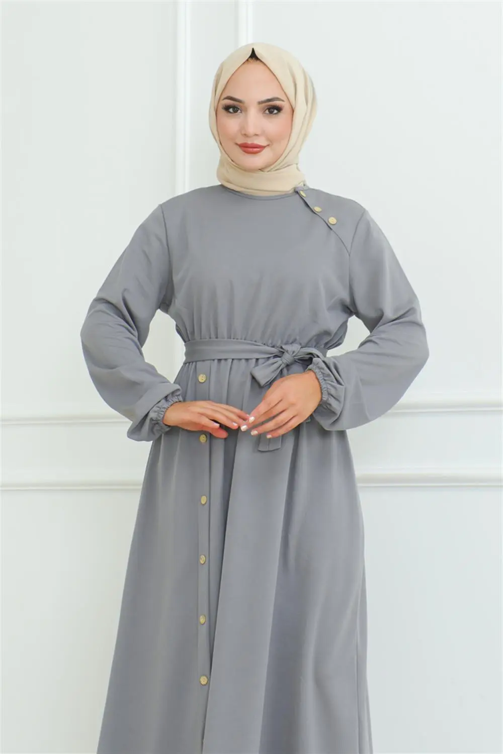 Omuz Detaylı Düğmeli Elbise-detail