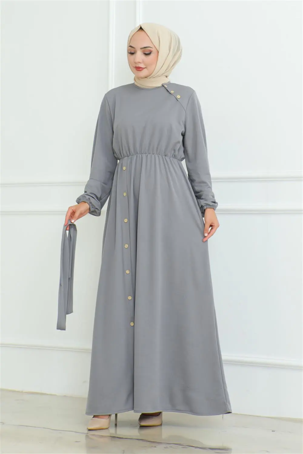 Omuz Detaylı Düğmeli Elbise-detail