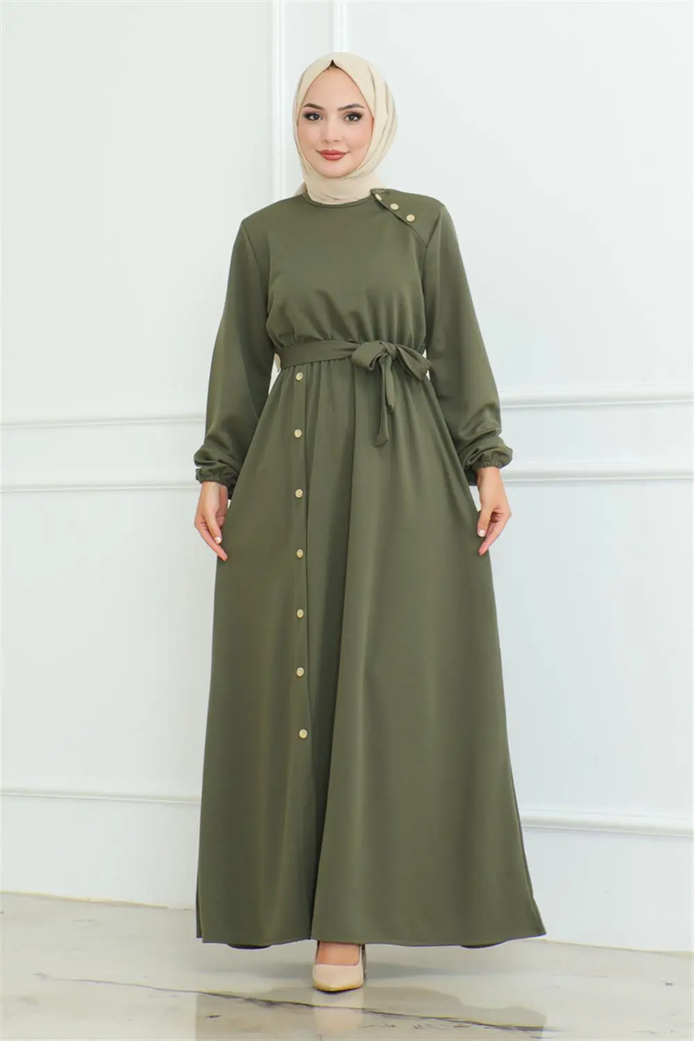 Omuz Detaylı Düğmeli Elbise-detail