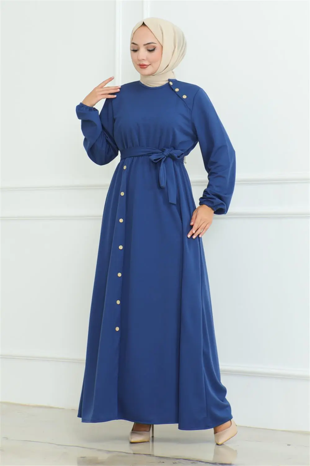 Omuz Detaylı Düğmeli Elbise-detail