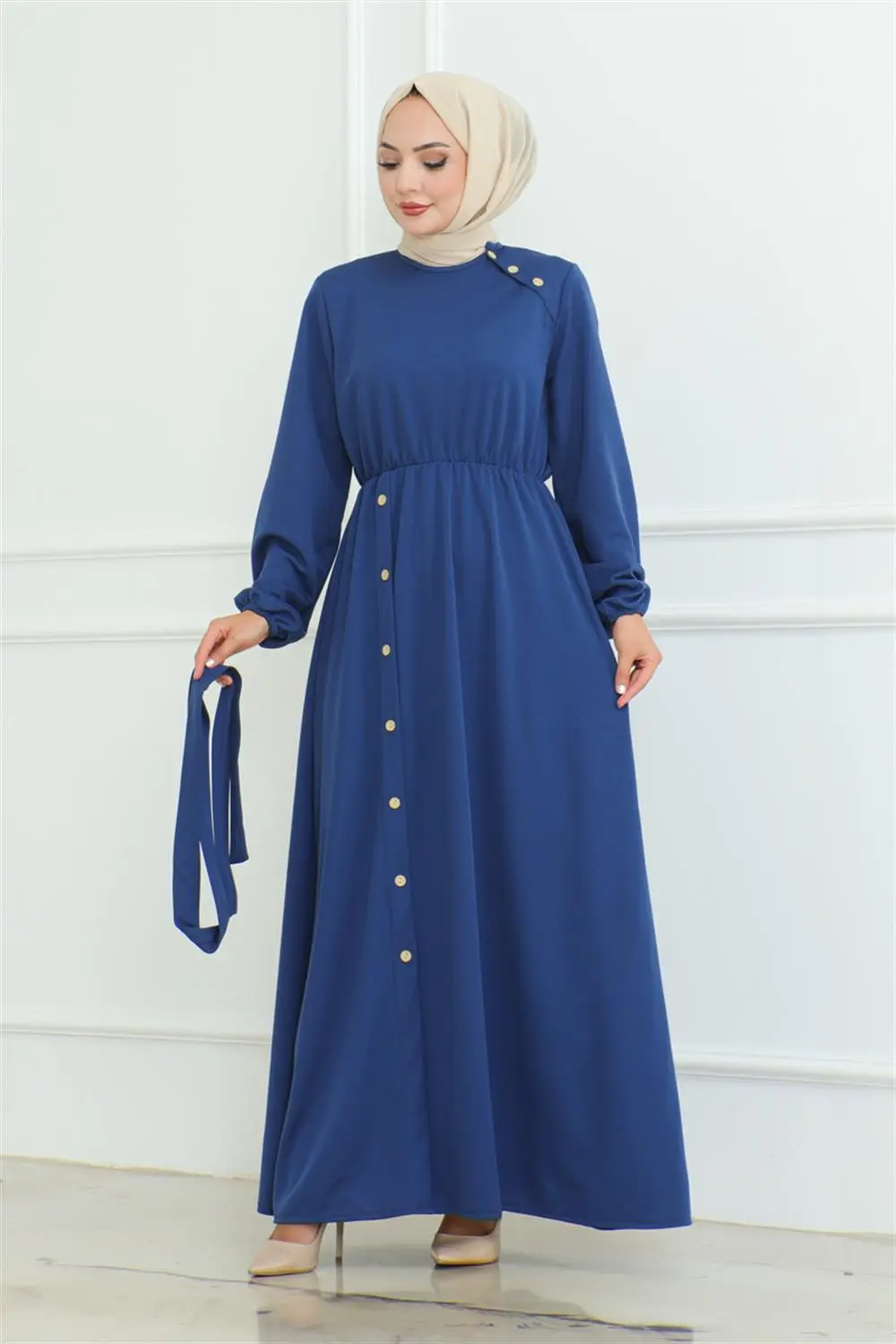 Omuz Detaylı Düğmeli Elbise-detail