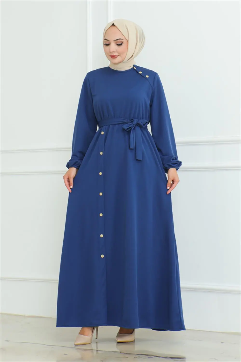 Omuz Detaylı Düğmeli Elbise-detail