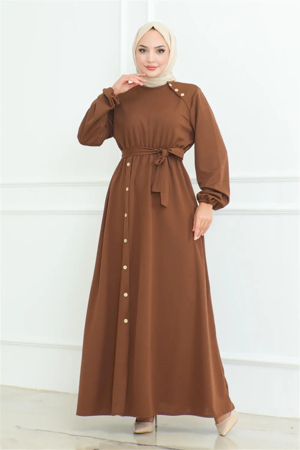 Omuz Detaylı Düğmeli Elbise-detail