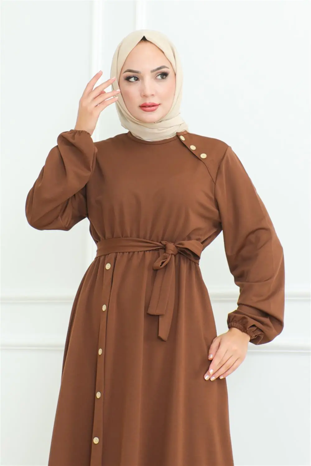 Omuz Detaylı Düğmeli Elbise-detail