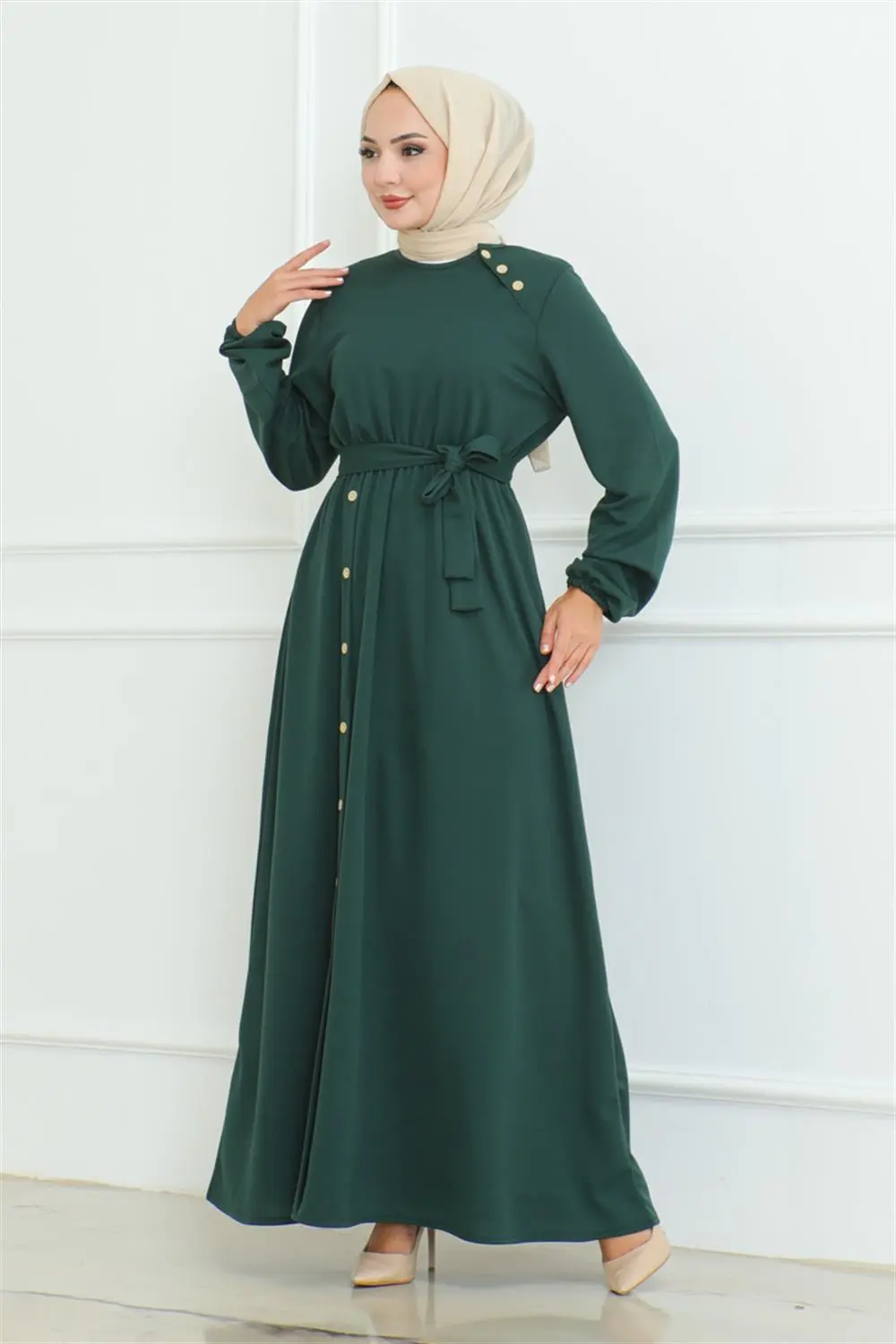 Omuz Detaylı Düğmeli Elbise-detail