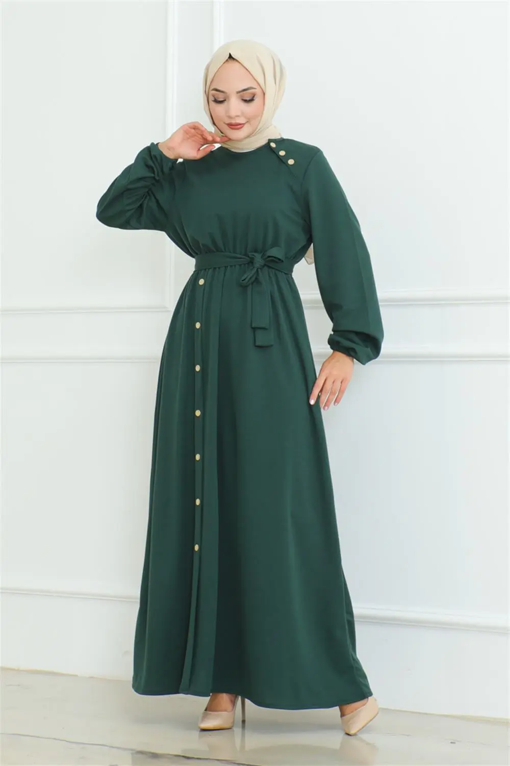 Omuz Detaylı Düğmeli Elbise-detail