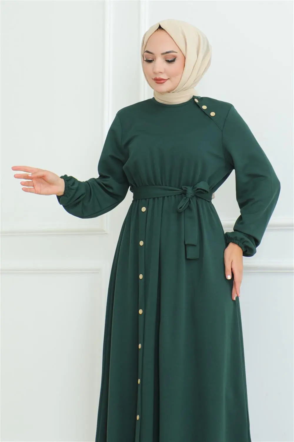 Omuz Detaylı Düğmeli Elbise-detail