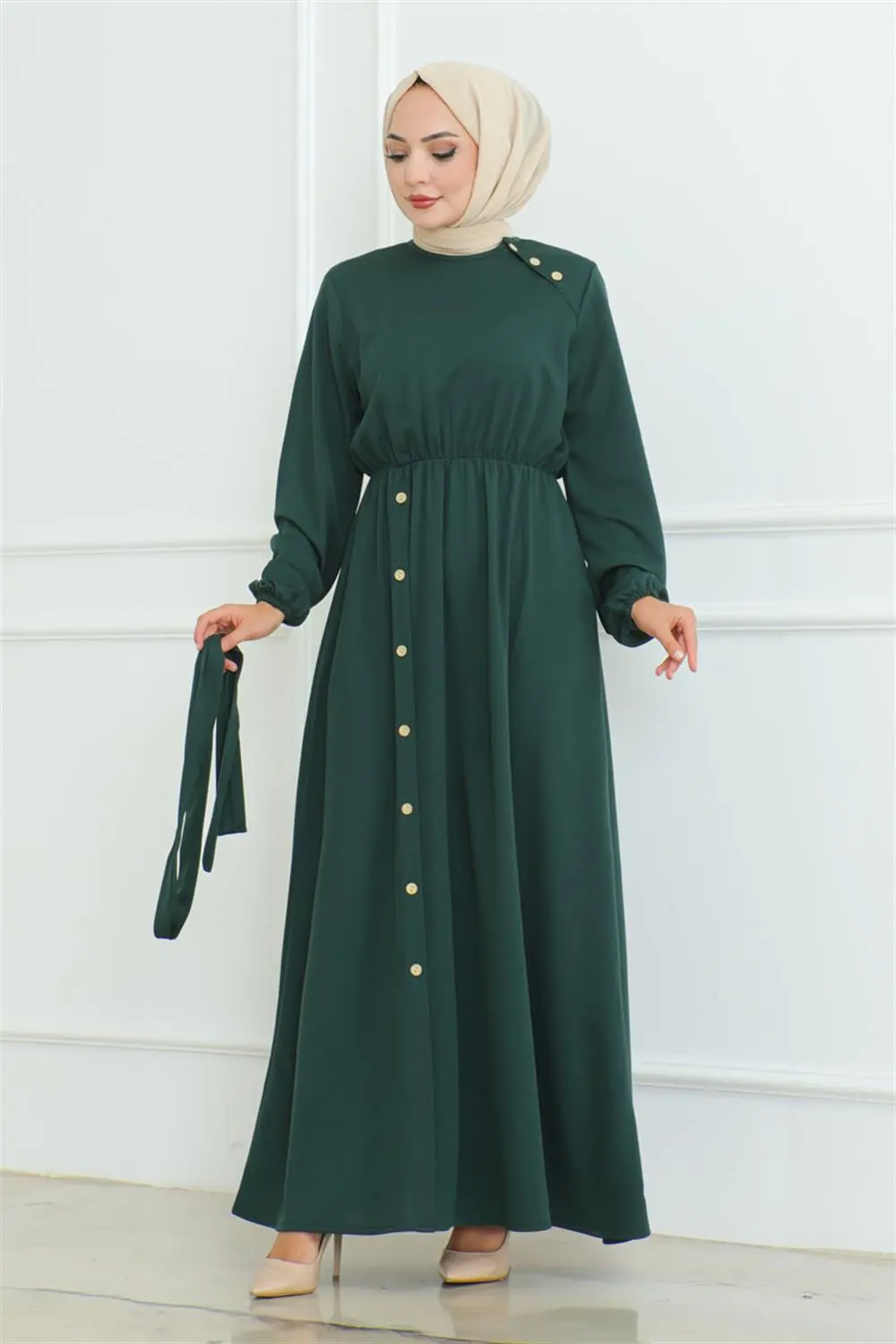 Omuz Detaylı Düğmeli Elbise-detail