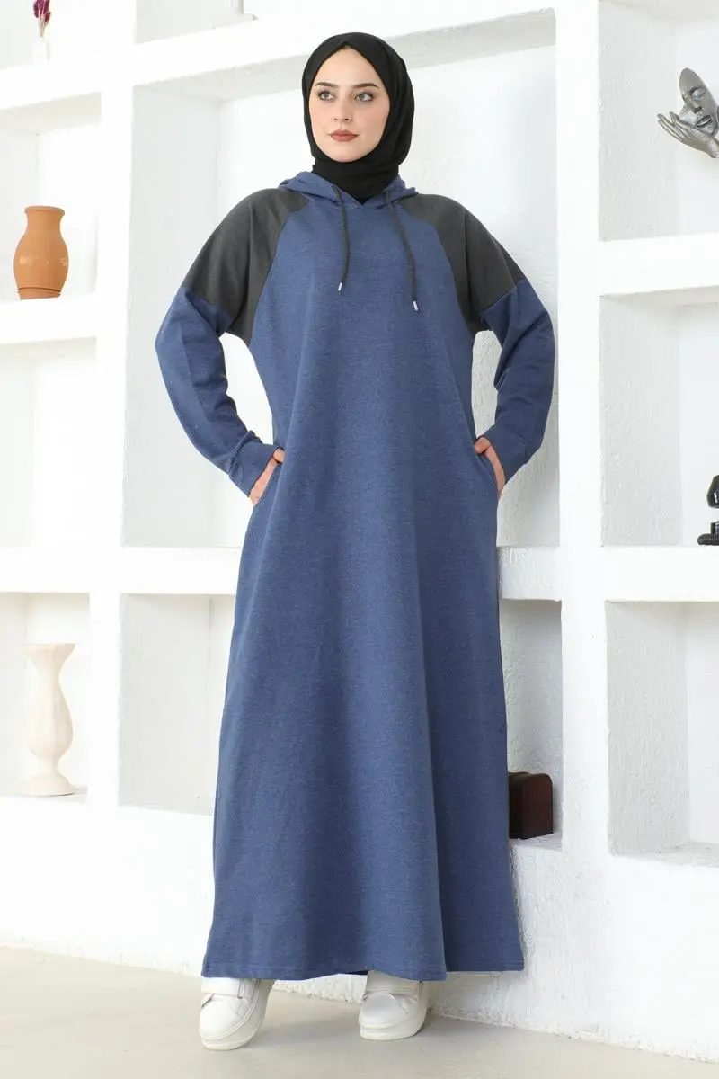 Omuz Detaylı Tesettür Elbise Indigo-detail