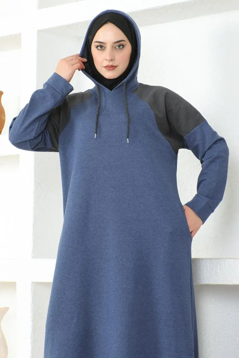 Omuz Detaylı Tesettür Elbise Indigo-detail