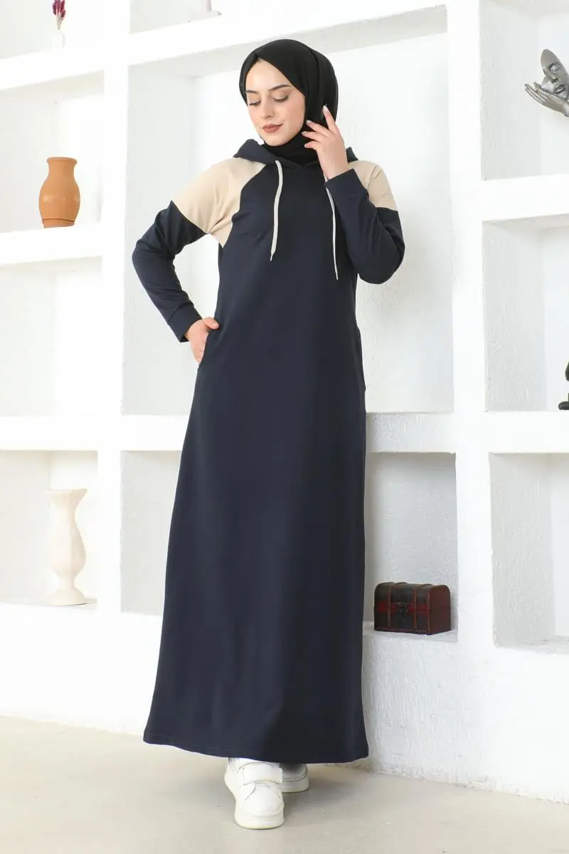 Omuz Detaylı Tesettür Elbise Lacivert-detail