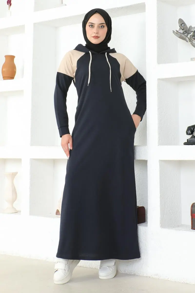 Omuz Detaylı Tesettür Elbise Lacivert-detail