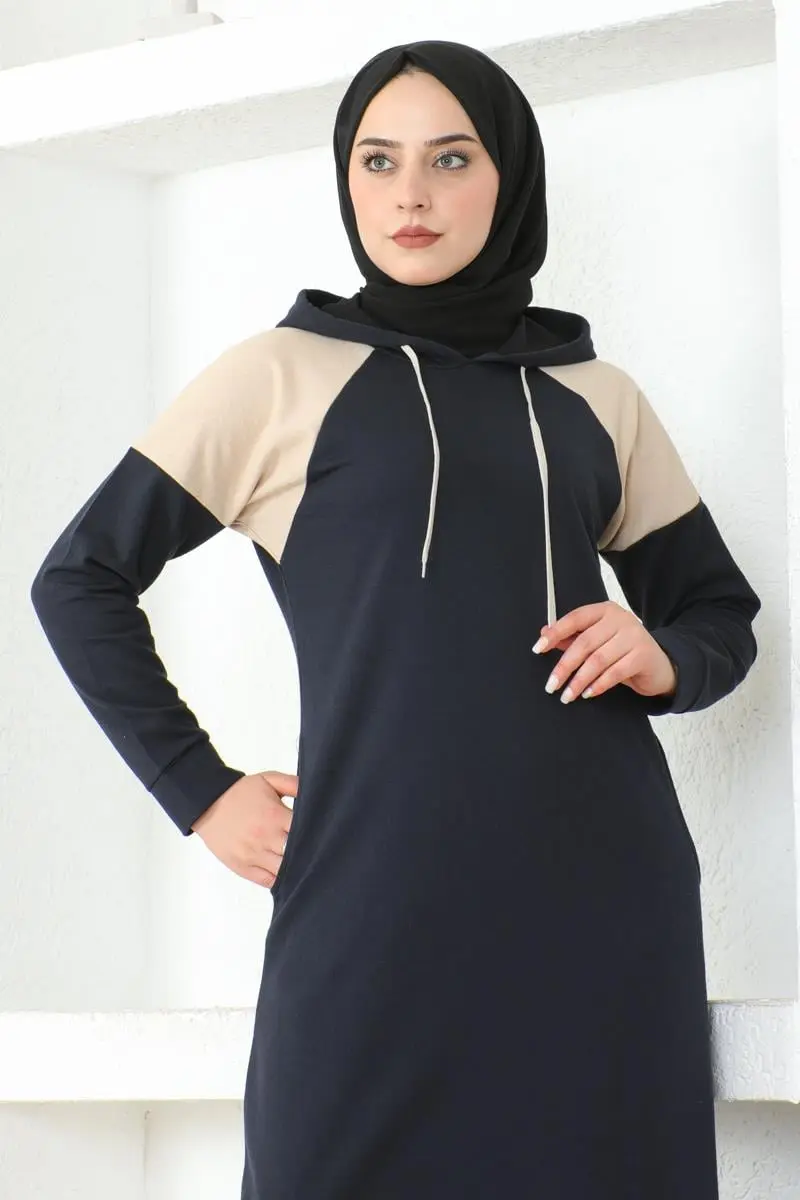 Omuz Detaylı Tesettür Elbise Lacivert-detail