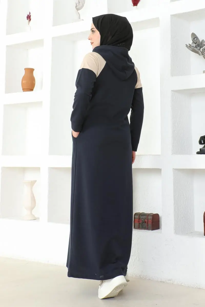 Omuz Detaylı Tesettür Elbise Lacivert-detail