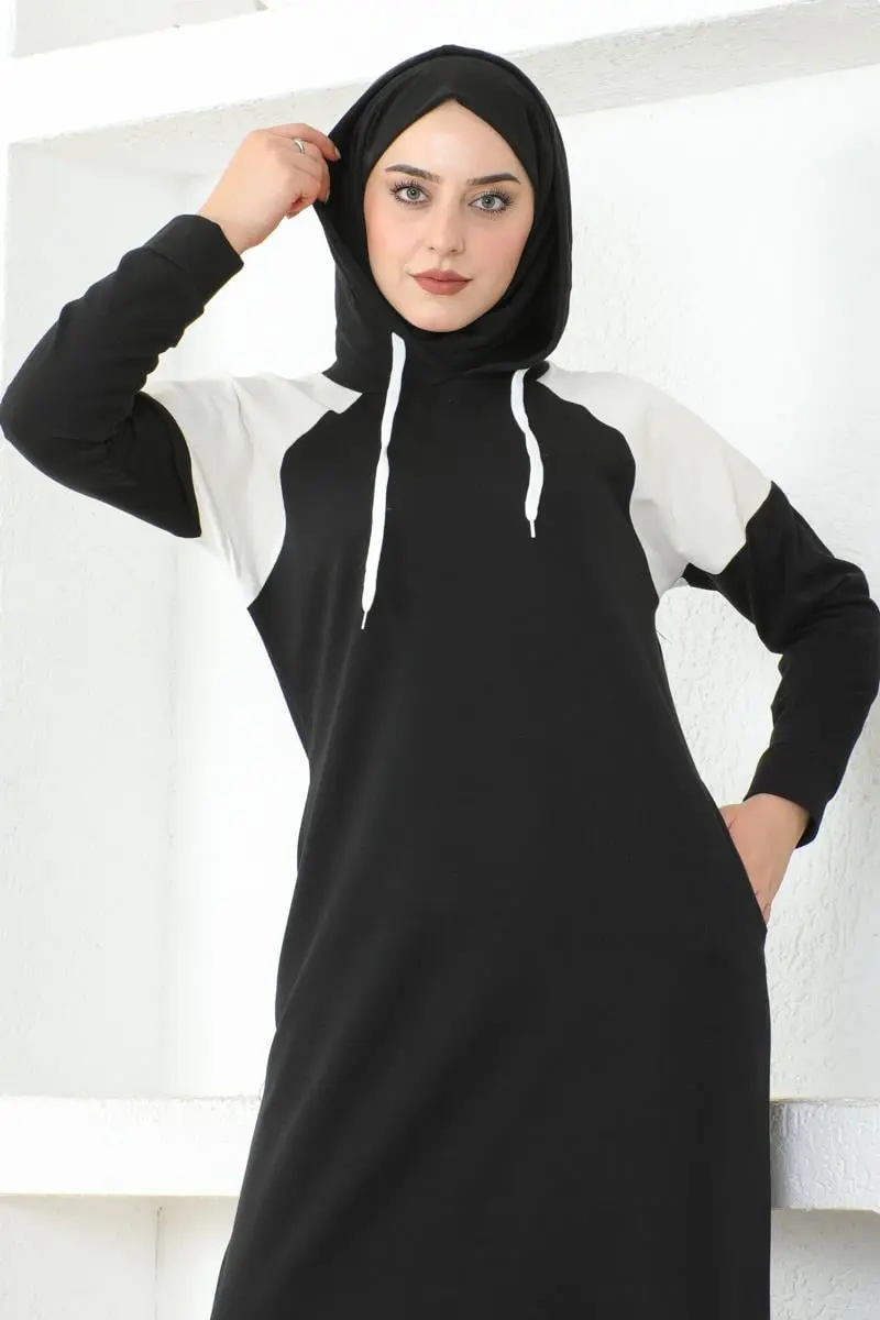 Omuz Detaylı Tesettür Elbise Siyah-detail
