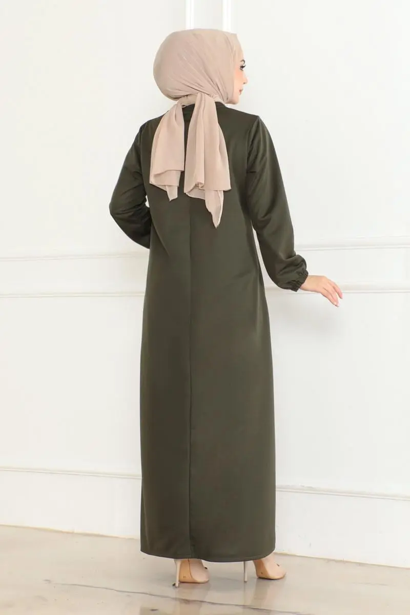 Önden Büzgülü Rahat Elbise Haki-detail