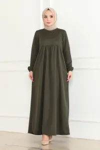 Önden Büzgülü Rahat Elbise Haki