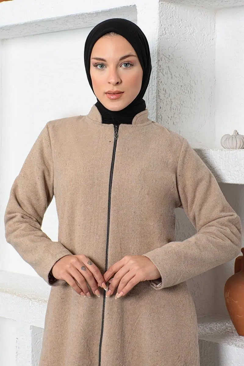 Önden Fermuarlı Kaşe Ferace-detail