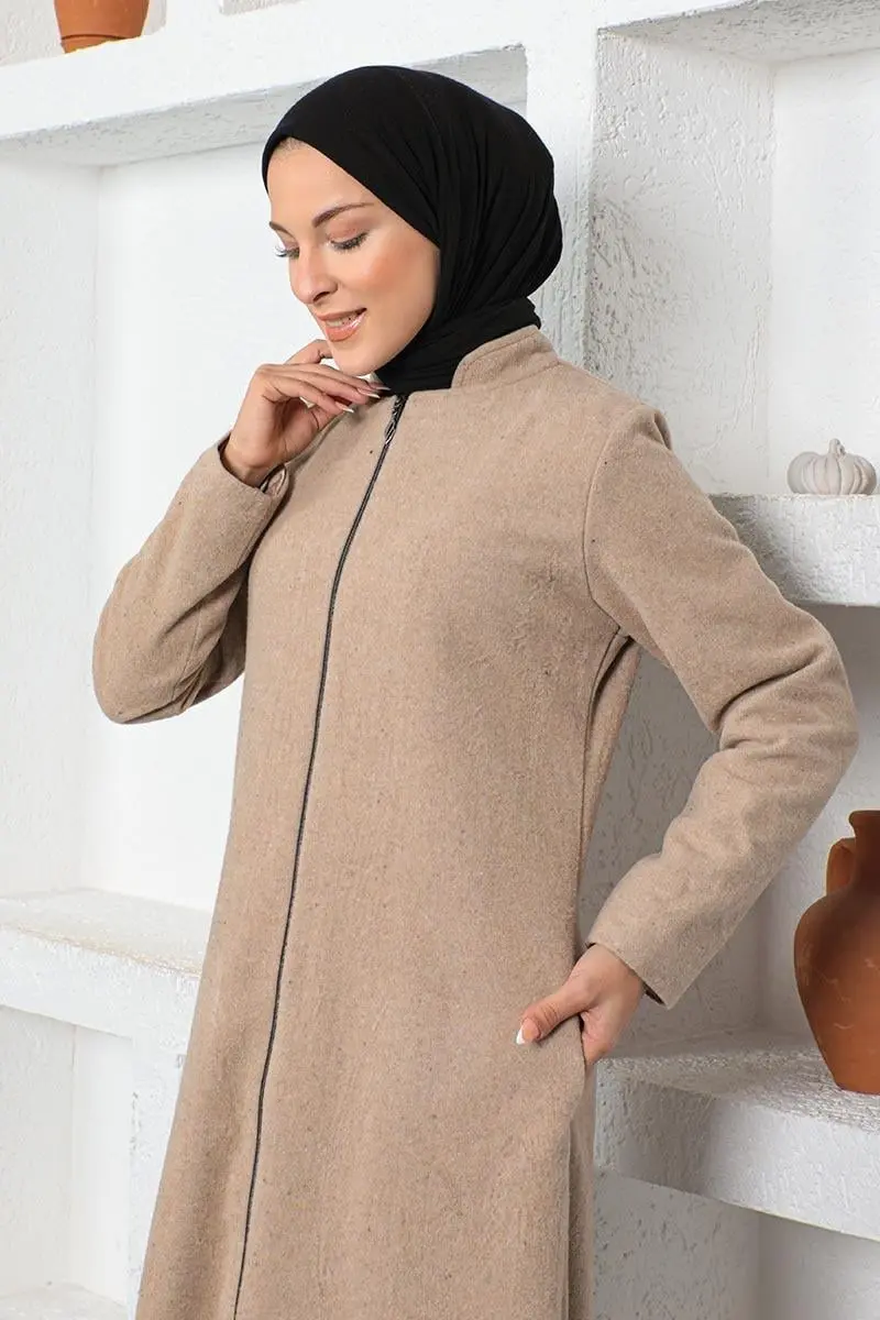 Önden Fermuarlı Kaşe Ferace-detail