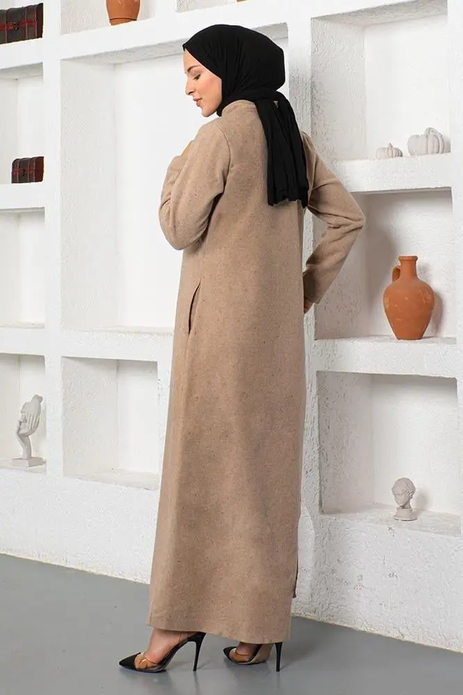 Önden Fermuarlı Kaşe Ferace-detail