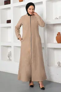 Önden Fermuarlı Kaşe Ferace