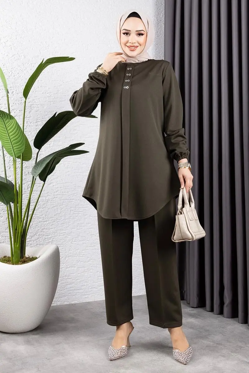 Önden Patlı Krep Takım Haki-detail