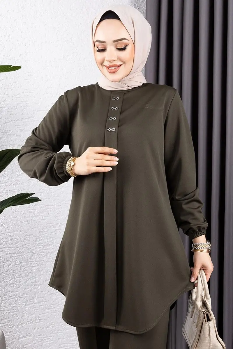 Önden Patlı Krep Takım Haki-detail