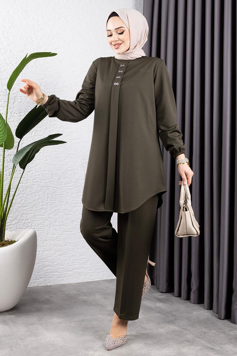 Önden Patlı Krep Takım Haki